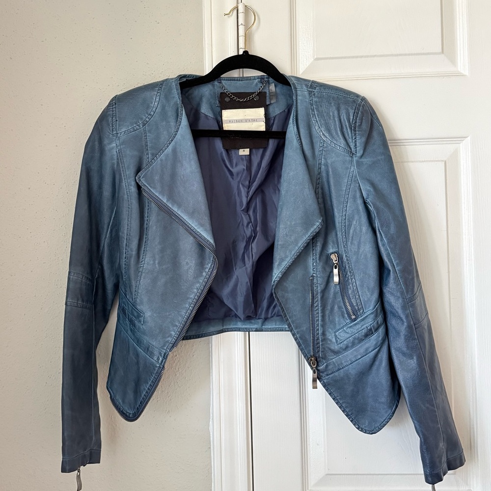 Chic Blue Leather Jacket for Women